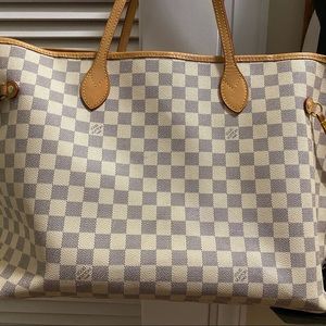 Large white Louis Vuitton checkered tote